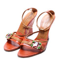 Crystal Embellished Colorblock Wedges Size 37.5 Orange