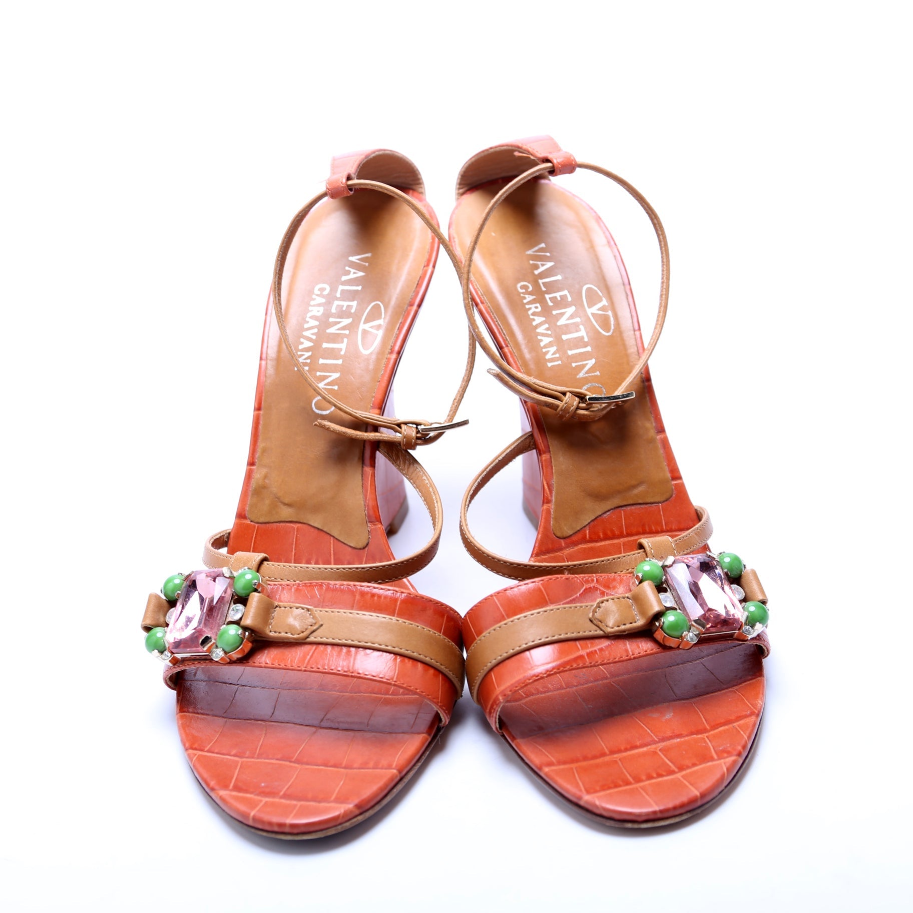 Crystal Embellished Colorblock Wedges Size 37.5 Orange