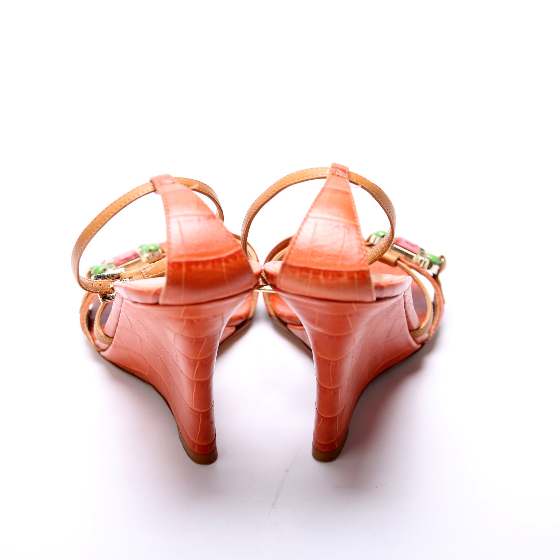 Crystal Embellished Colorblock Wedges Size 37.5 Orange