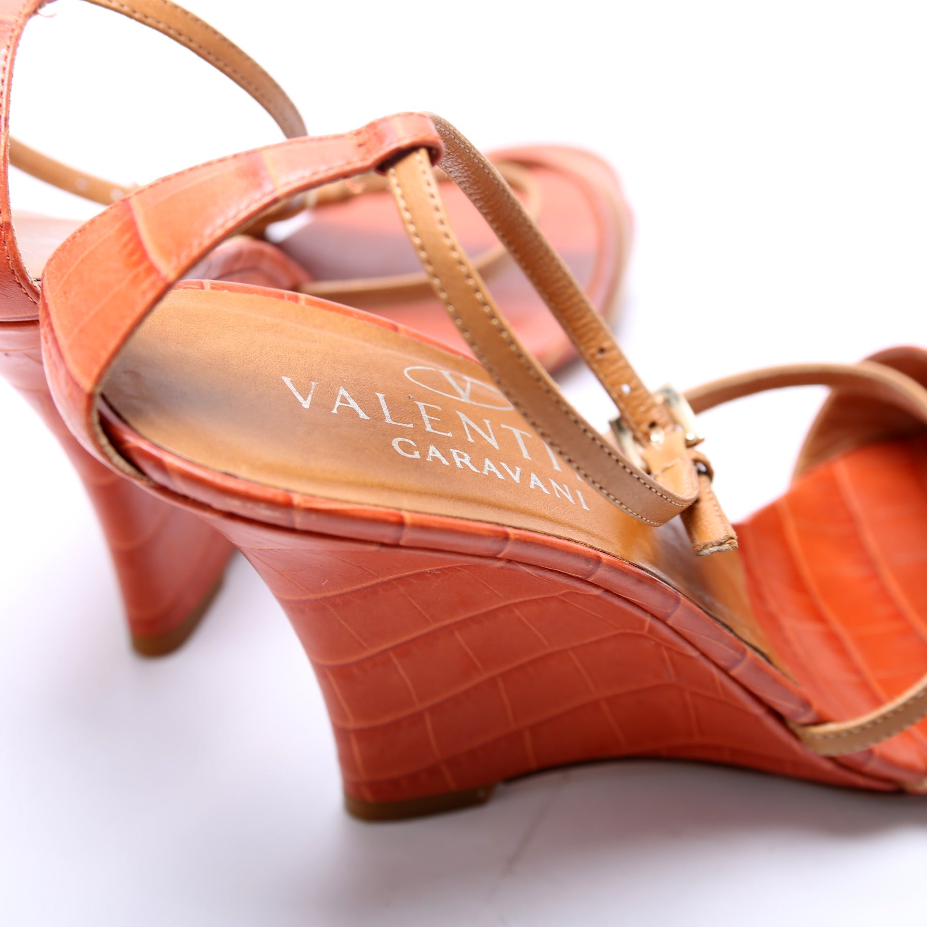 Crystal Embellished Colorblock Wedges Size 37.5 Orange