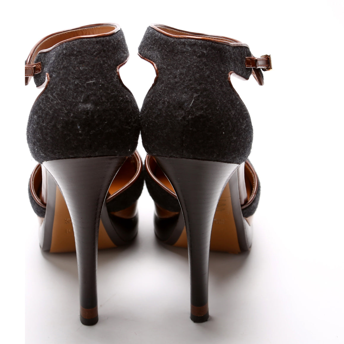 Bronte Felt/Leather T-Strap Pumps Size 38