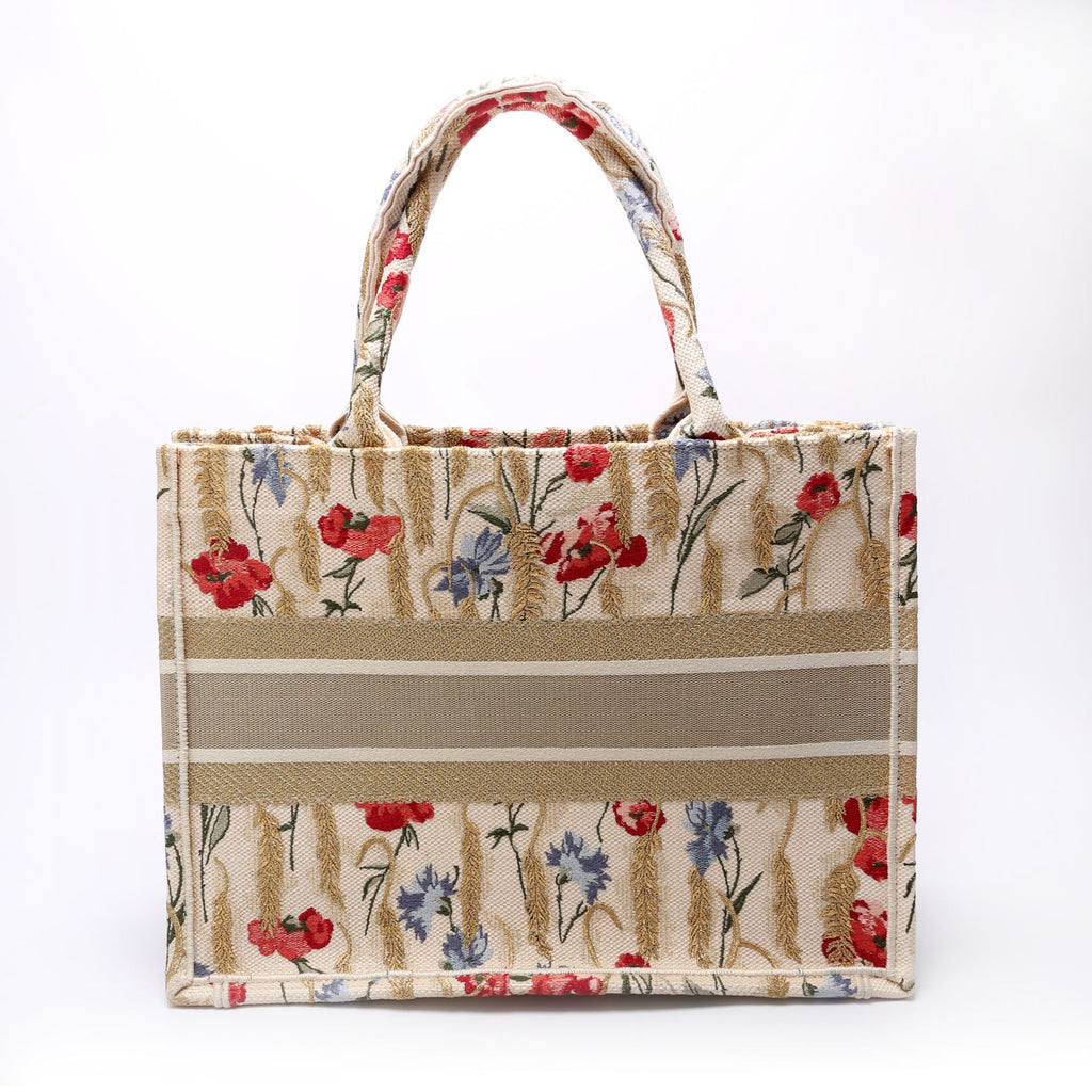Book Tote Embroidered Hibiscus Medium