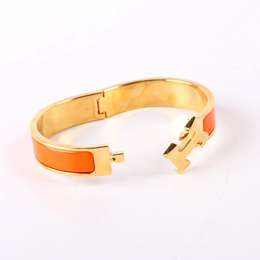 Hermes Clic Clac Narrow PM Bracelet Gold/Orange