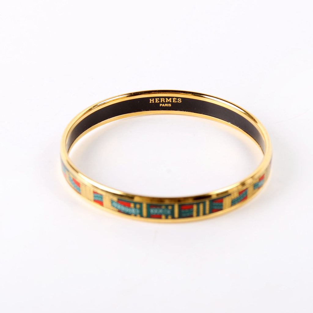 Printed Enamel Narrow Bangle Bracelet Gold/Multicolor