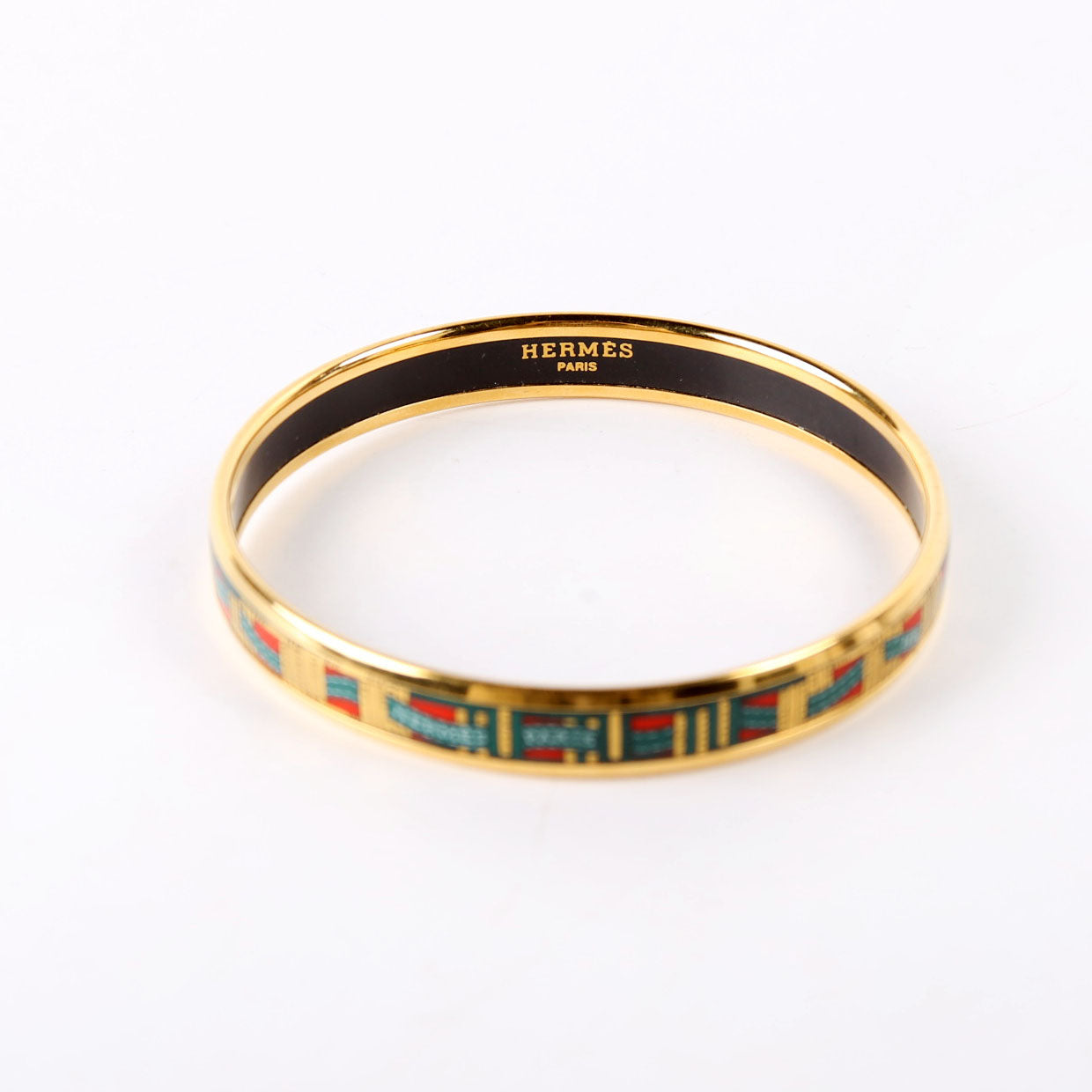 Printed Enamel Narrow Bangle Bracelet Gold/Multicolor