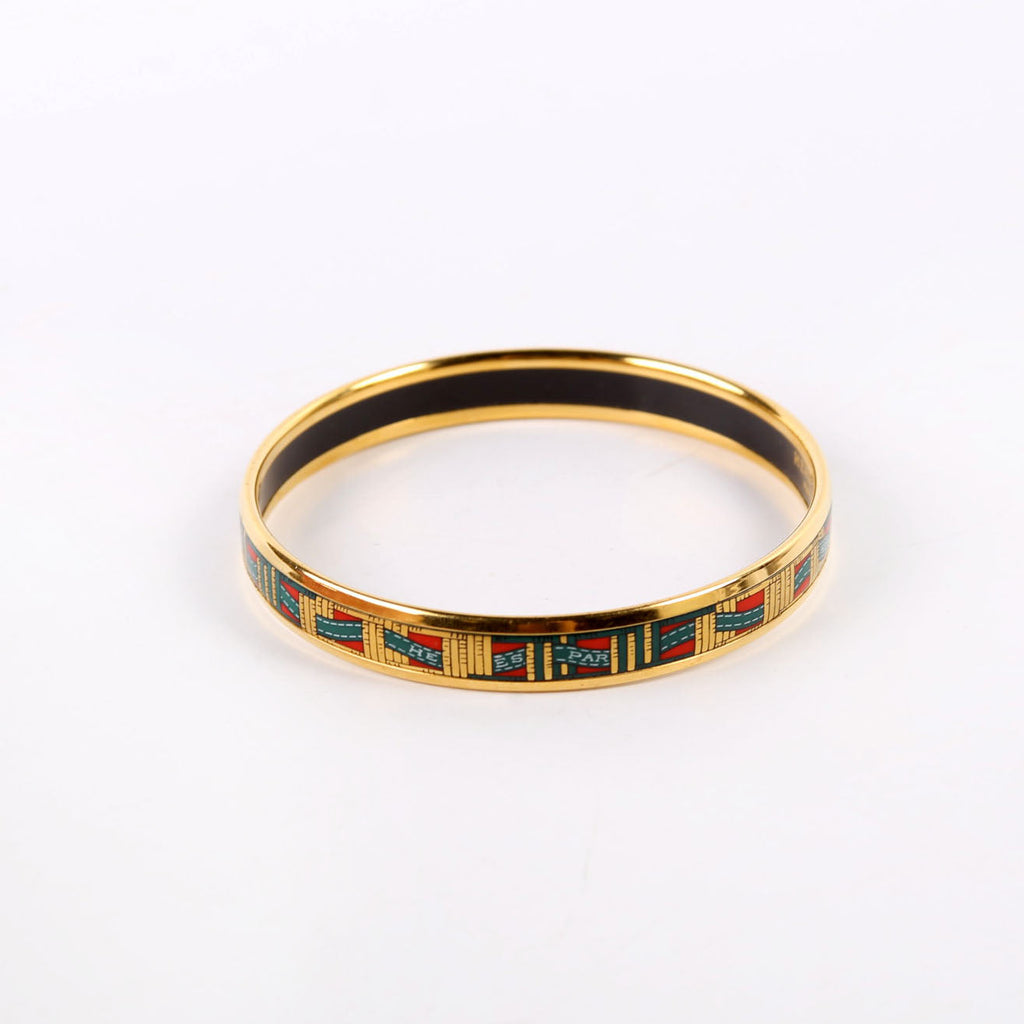 Printed Enamel Narrow Bangle Bracelet Gold/Multicolor