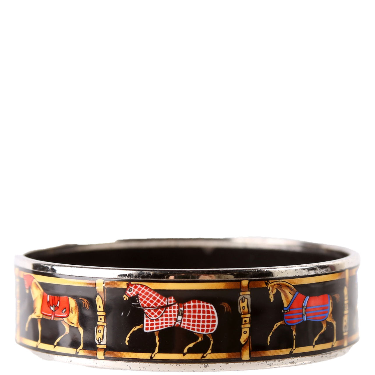 Horse Riding Printed Enamel Wide Bangle Bracelet Black/Multicolor
