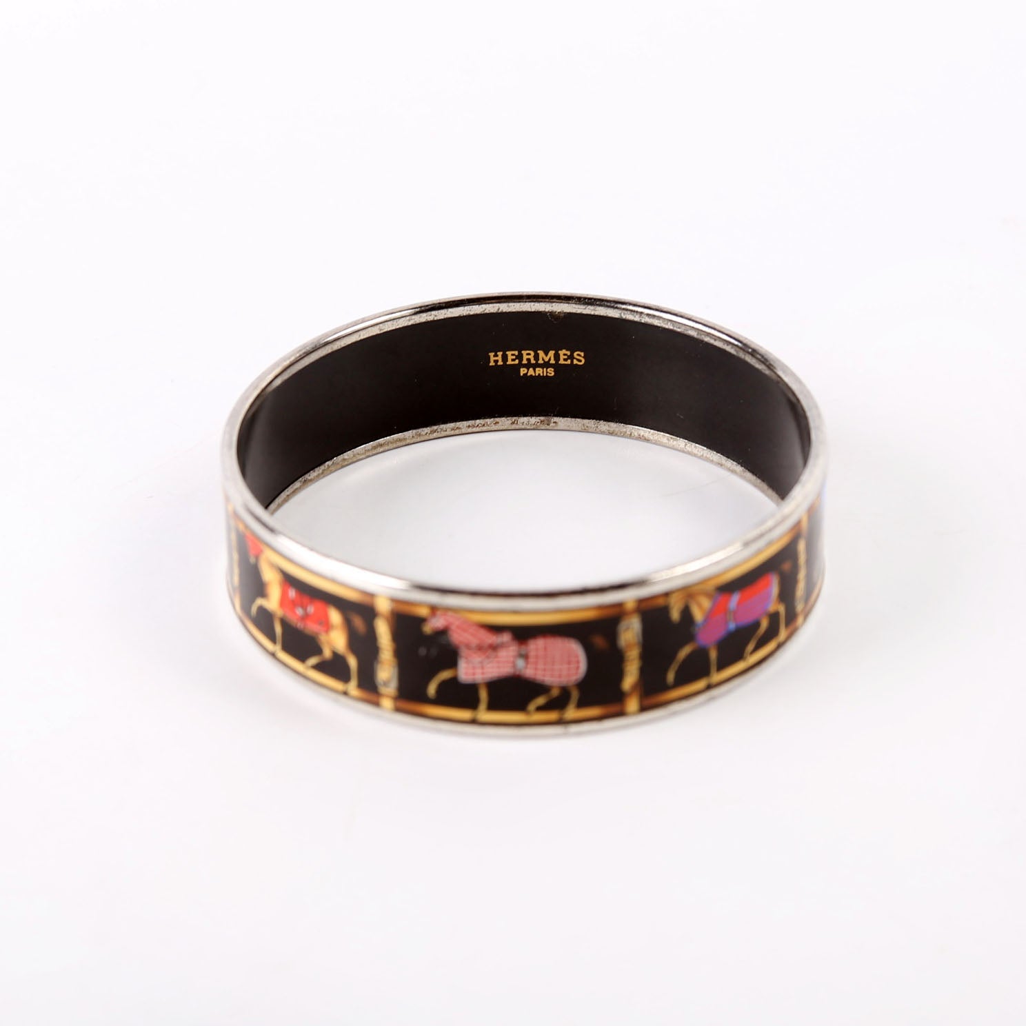 Horse Riding Printed Enamel Wide Bangle Bracelet Black/Multicolor