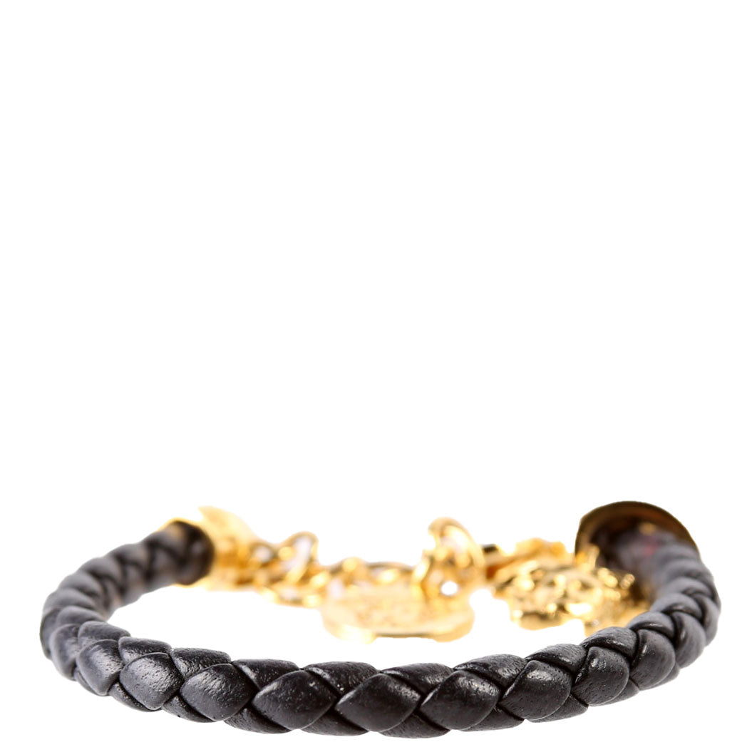Medusa Braided Leather Bracelet Black/Gold
