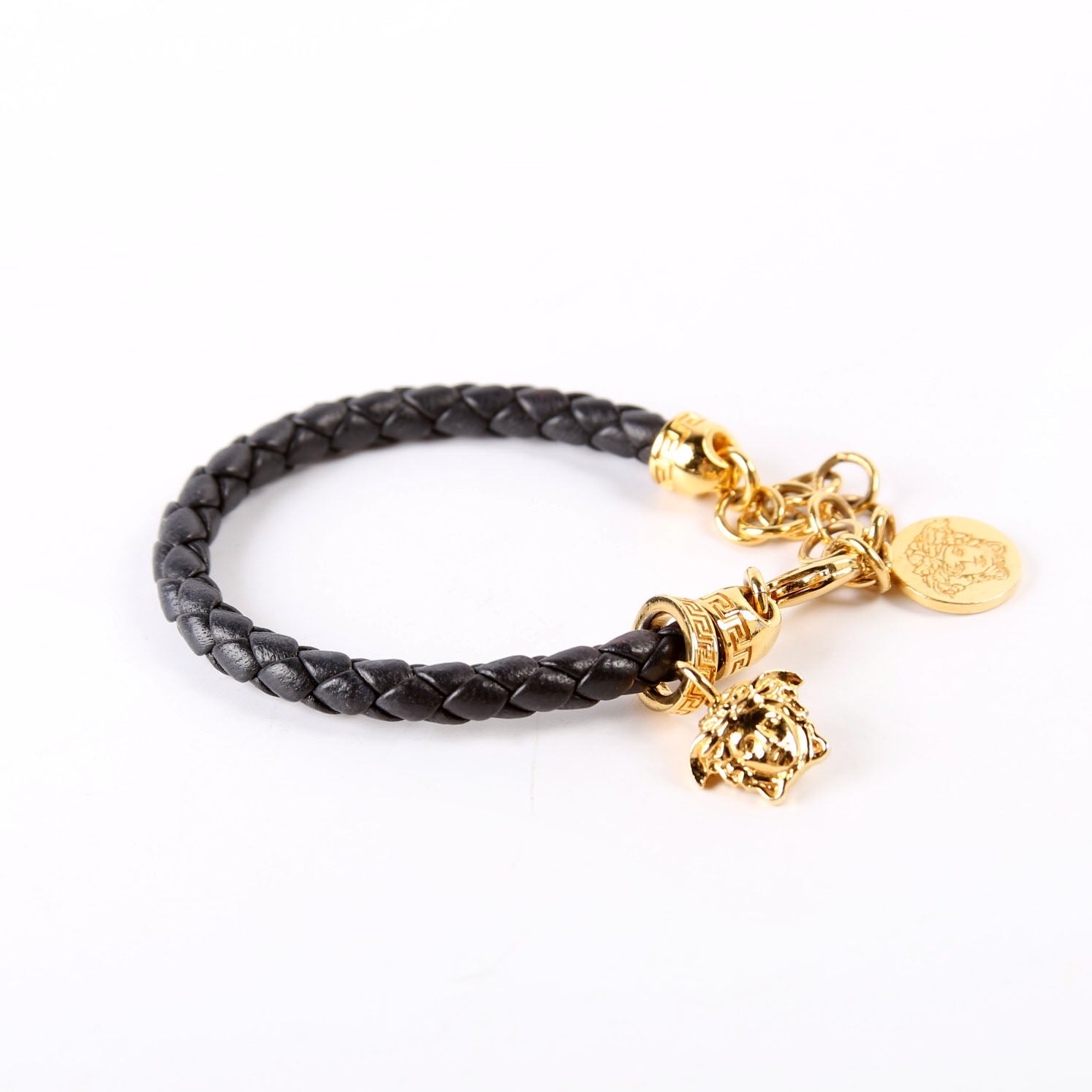 Medusa Braided Leather Bracelet Black/Gold