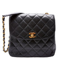 CC Square Flap Shoulder Bag Quilted Caviar Vintage 4M Black