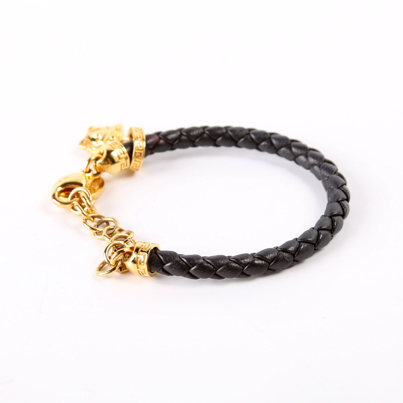Medusa Braided Leather Bracelet Black/Gold