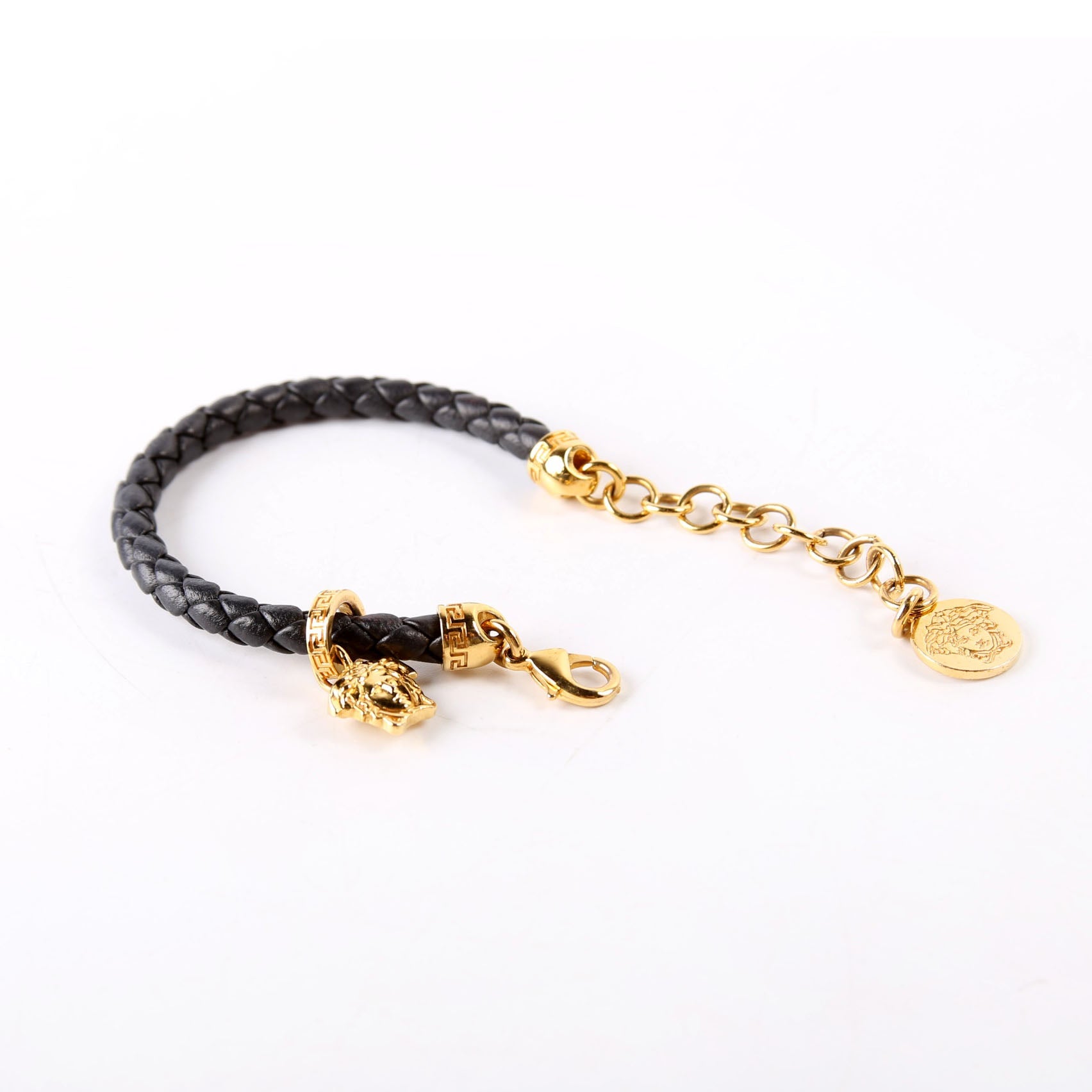 Medusa Braided Leather Bracelet Black/Gold
