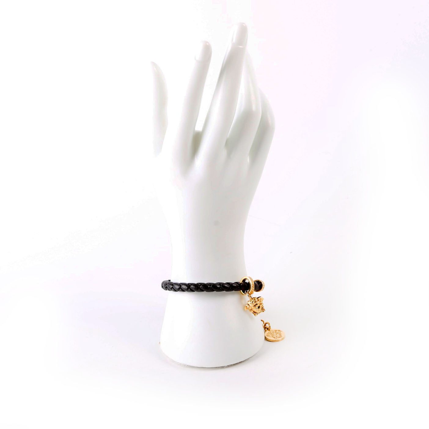 Medusa Braided Leather Bracelet Black/Gold