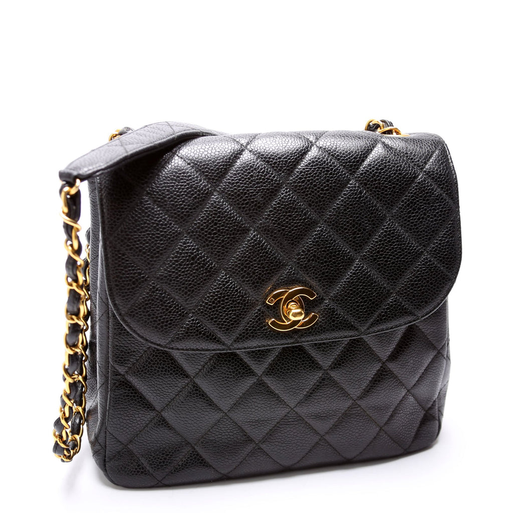 CC Square Flap Shoulder Bag Quilted Caviar Vintage 4M Black