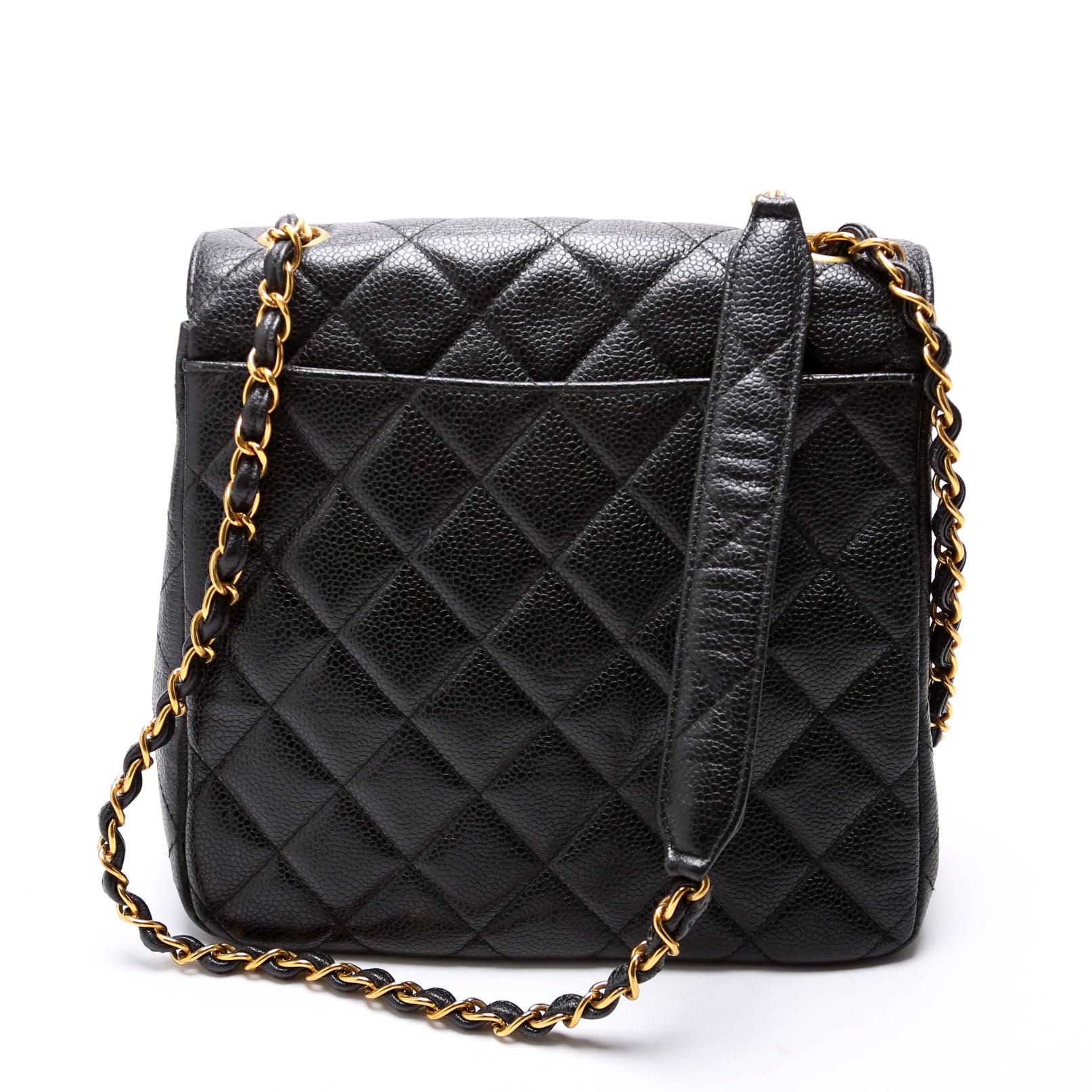 CC Square Flap Shoulder Bag Quilted Caviar Vintage 4M Black