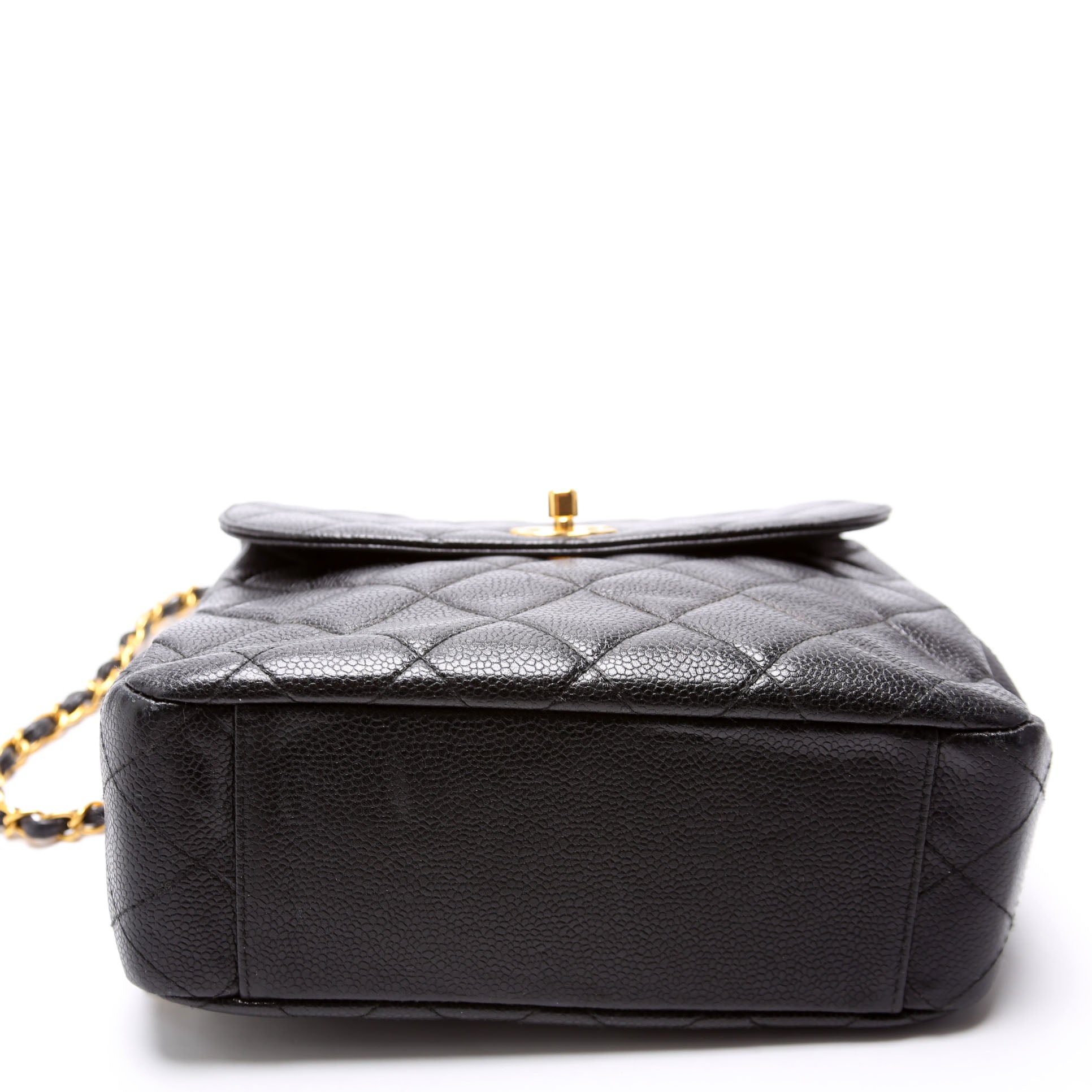 CC Square Flap Shoulder Bag Quilted Caviar Vintage 4M Black