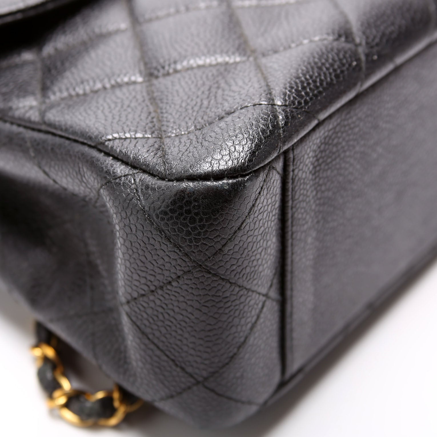 CC Square Flap Shoulder Bag Quilted Caviar Vintage 4M Black