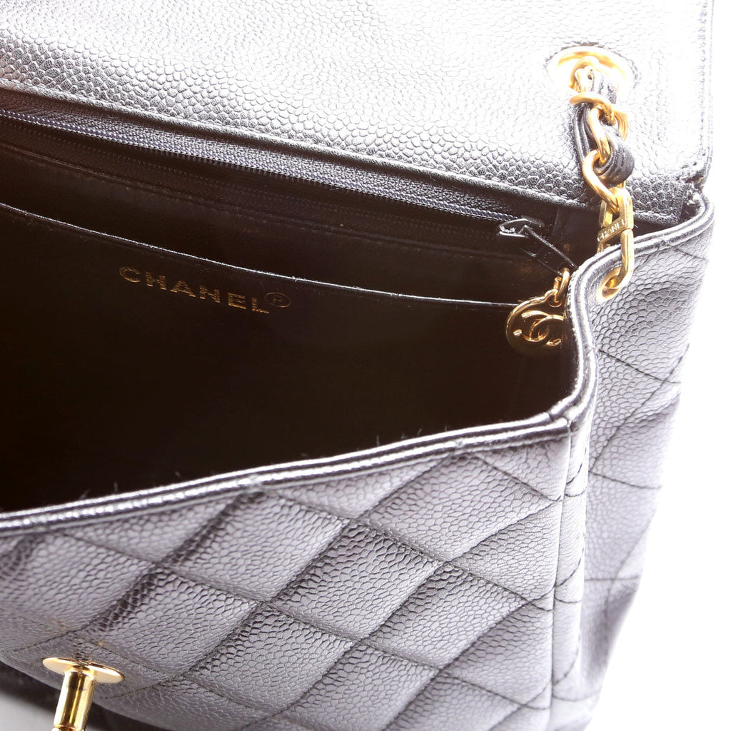 CC Square Flap Shoulder Bag Quilted Caviar Vintage 4M Black