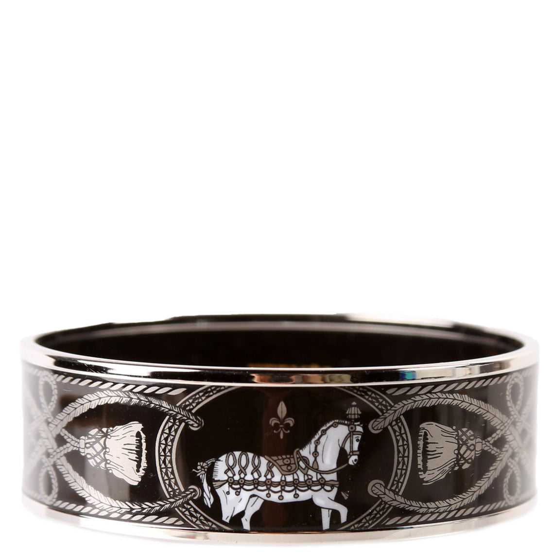 Enamel Wide Bangle Bracelet Black/Silver