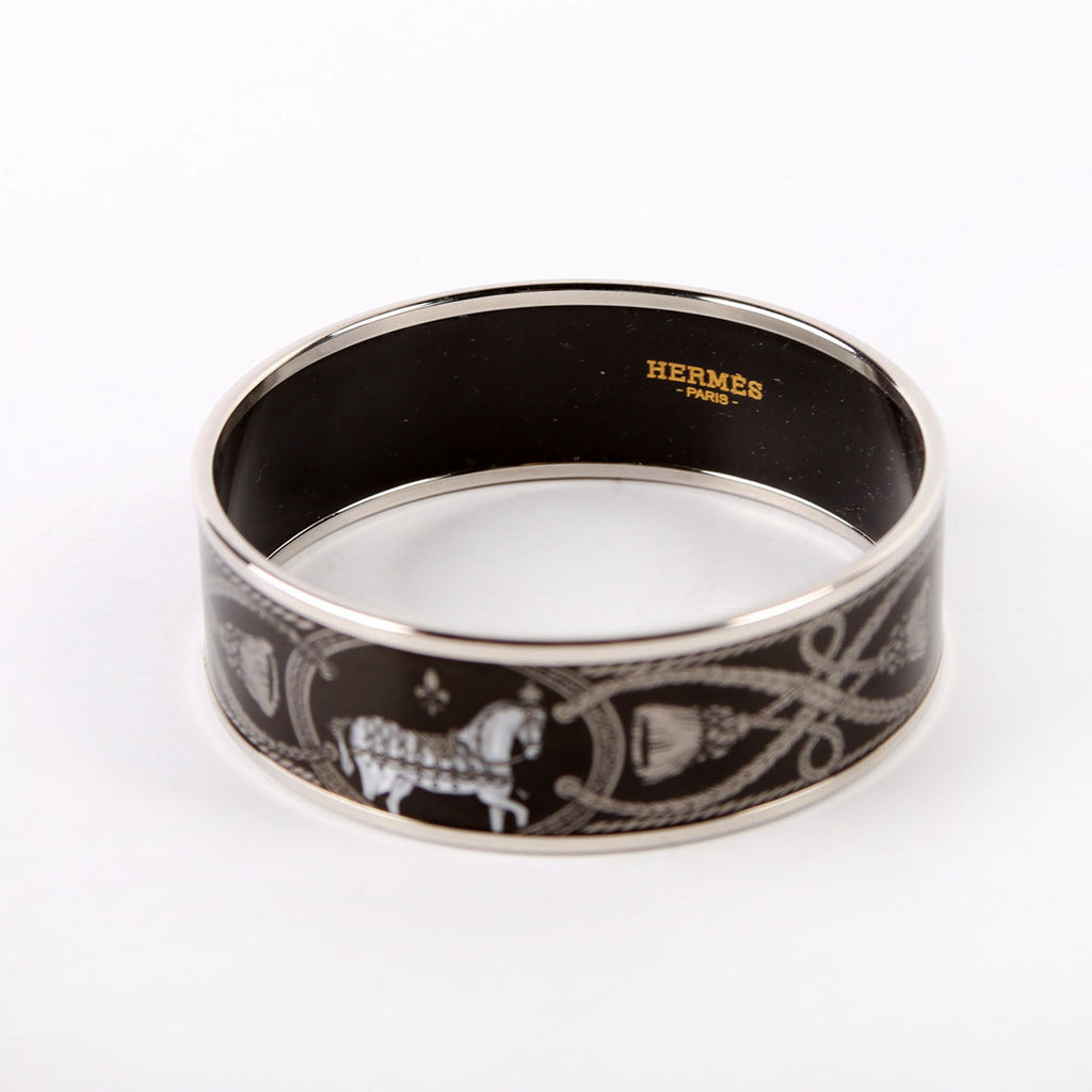 Enamel Wide Bangle Bracelet Black/Silver