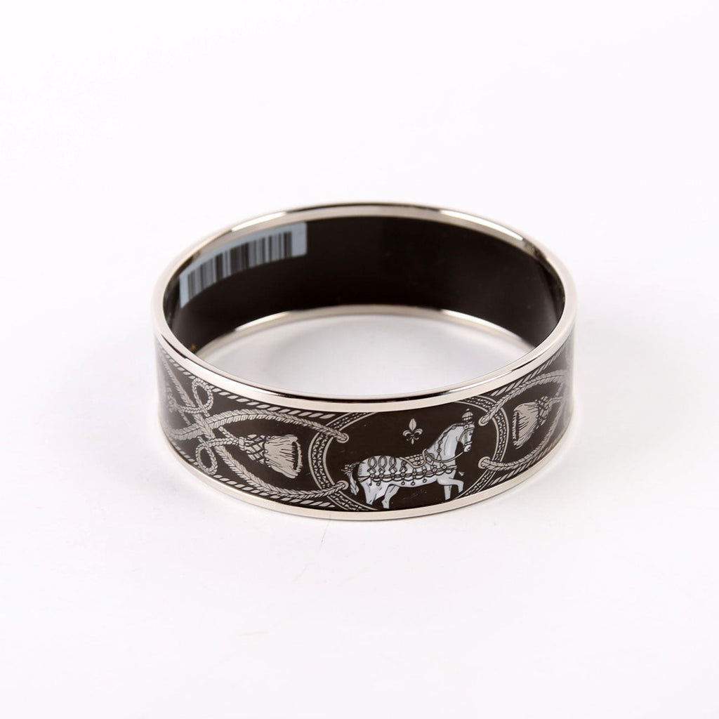Enamel Wide Bangle Bracelet Black/Silver