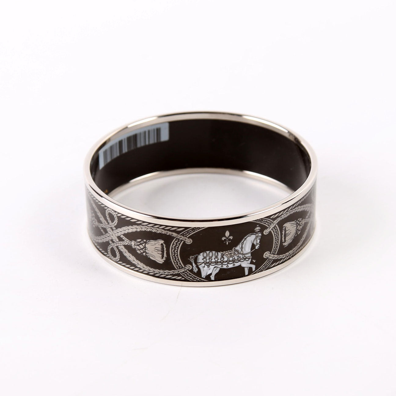 Enamel Wide Bangle Bracelet Black/Silver
