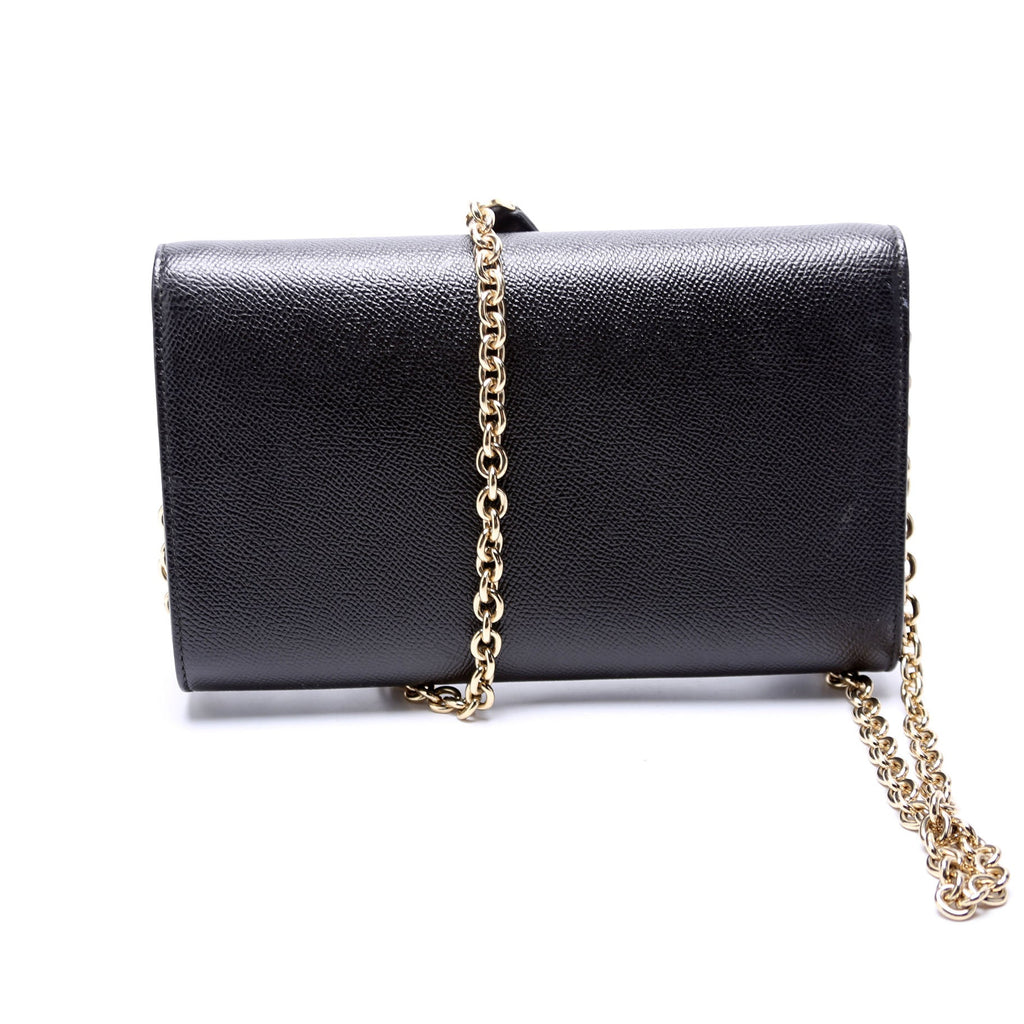 Flower Padlock Crossbody Leather Black