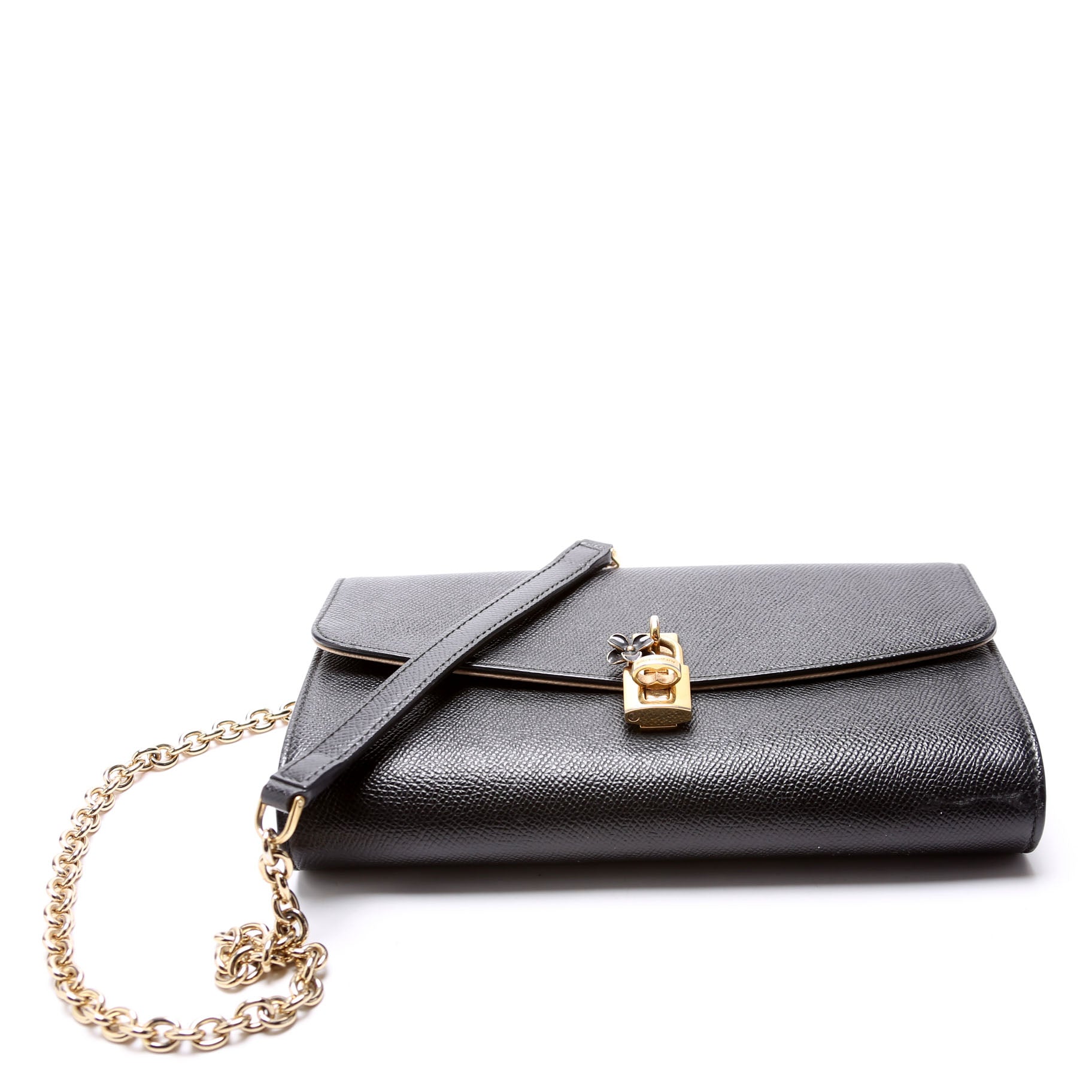Flower Padlock Crossbody Leather Black