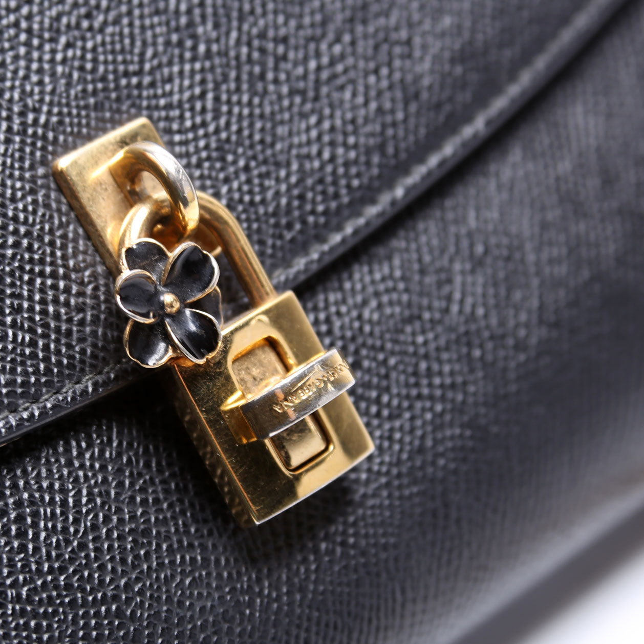 Flower Padlock Crossbody Leather Black