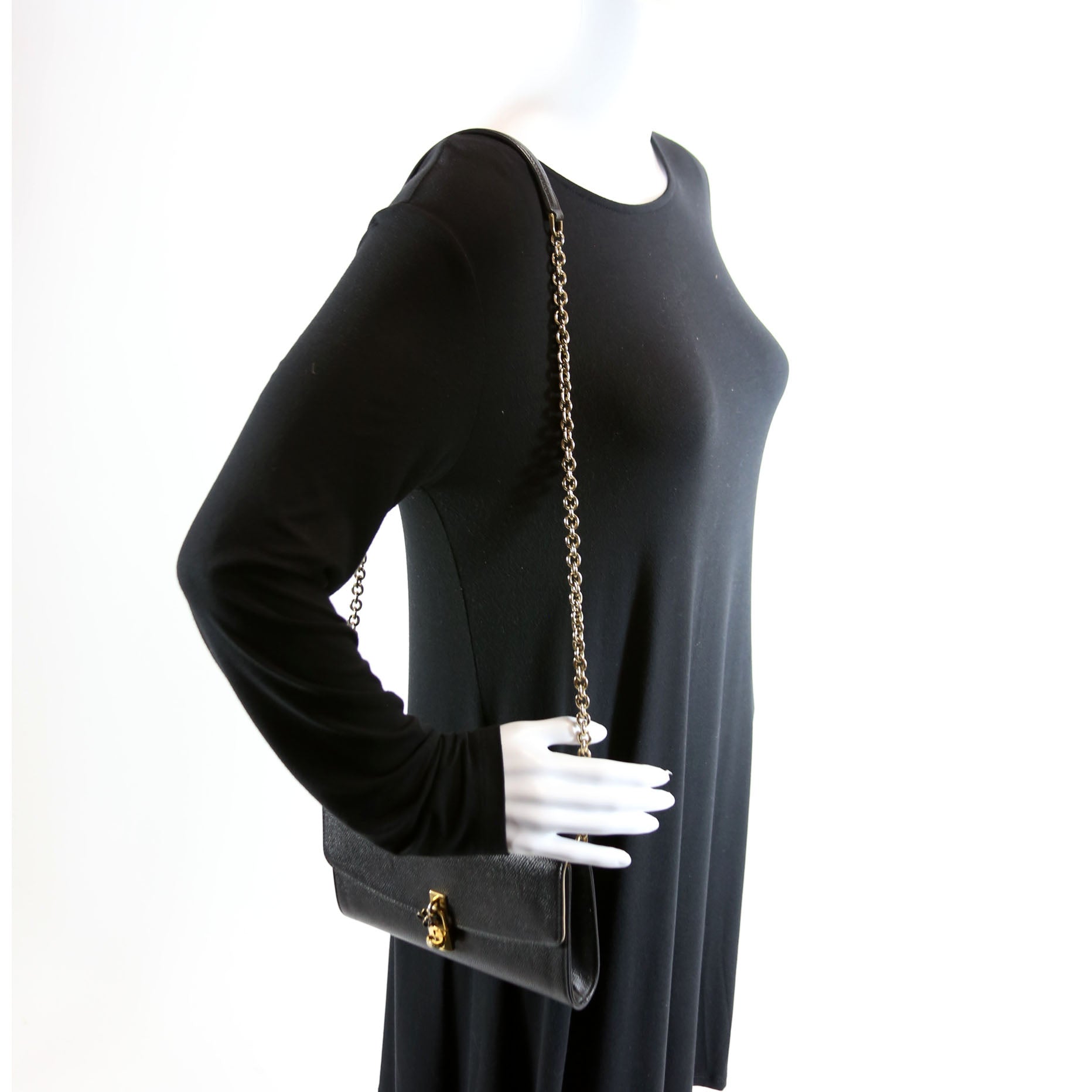 Flower Padlock Crossbody Leather Black