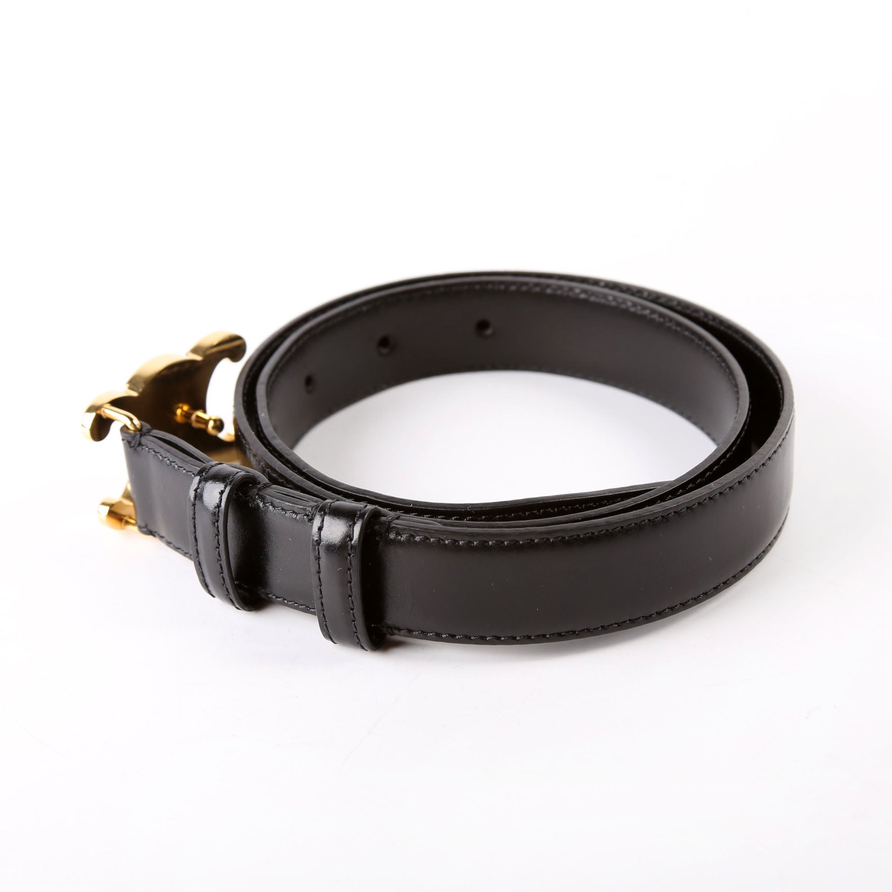 Triomphe Medium Taurillon Leather Belt Size 70 Black