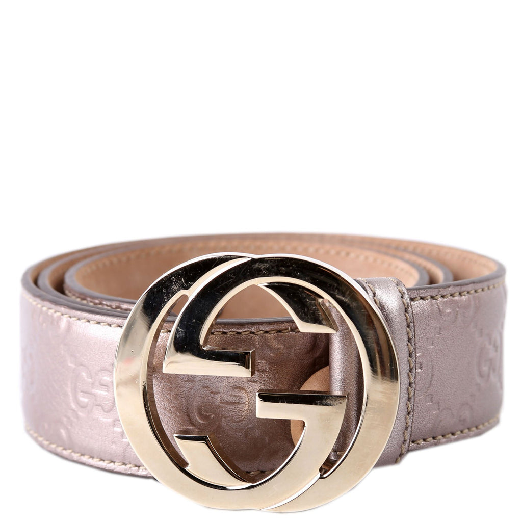 114876 Interlocking Leather Belt Size 85/34 Taupe