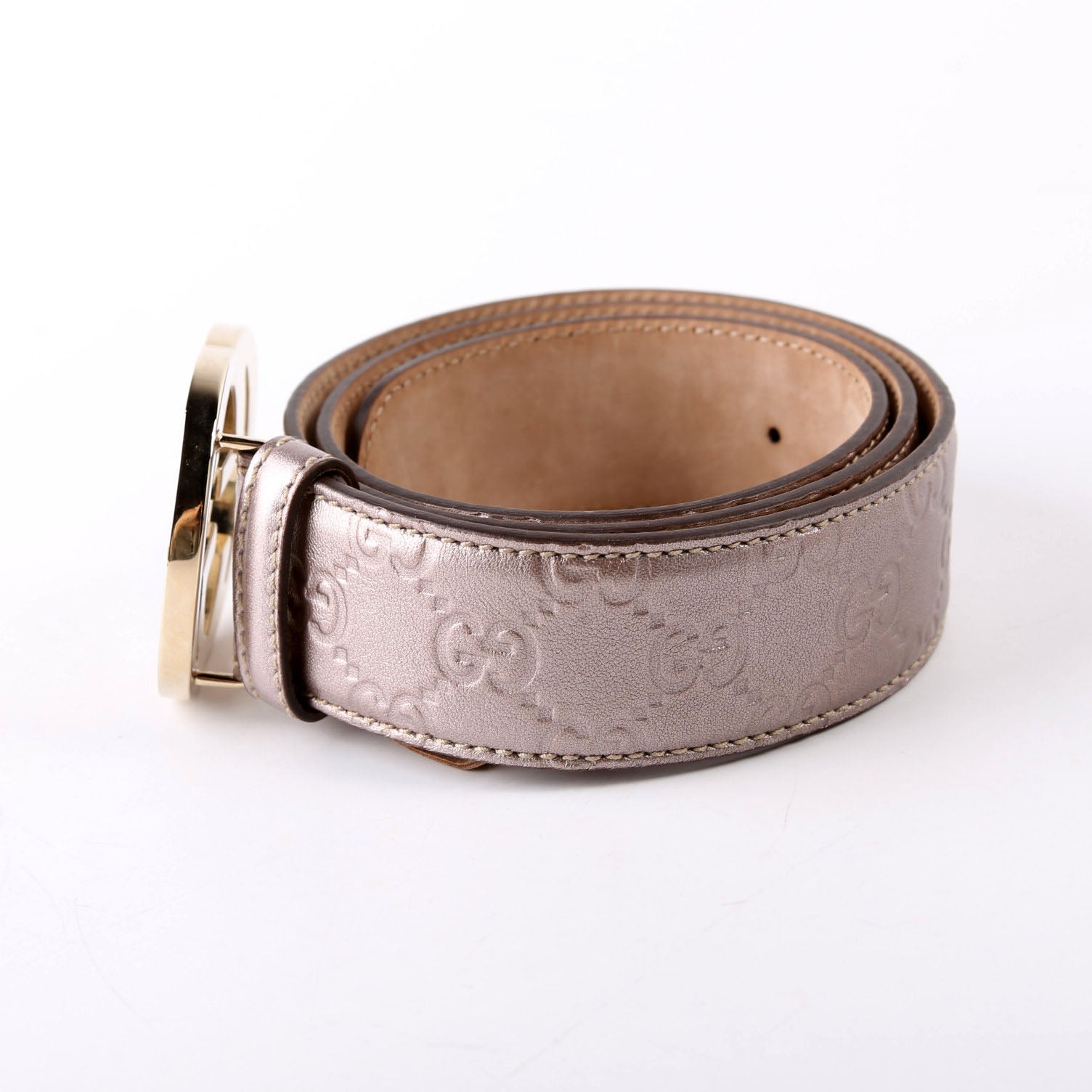 114876 Interlocking Leather Belt Size 85/34 Taupe