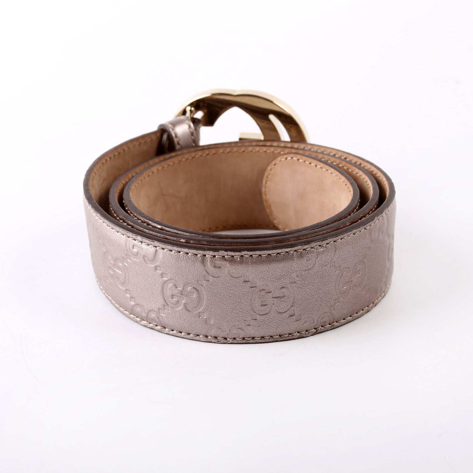 114876 Interlocking Leather Belt Size 85/34 Taupe
