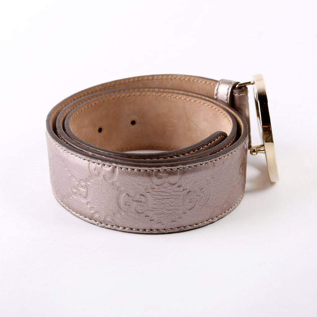 114876 Interlocking Leather Belt Size 85/34 Taupe