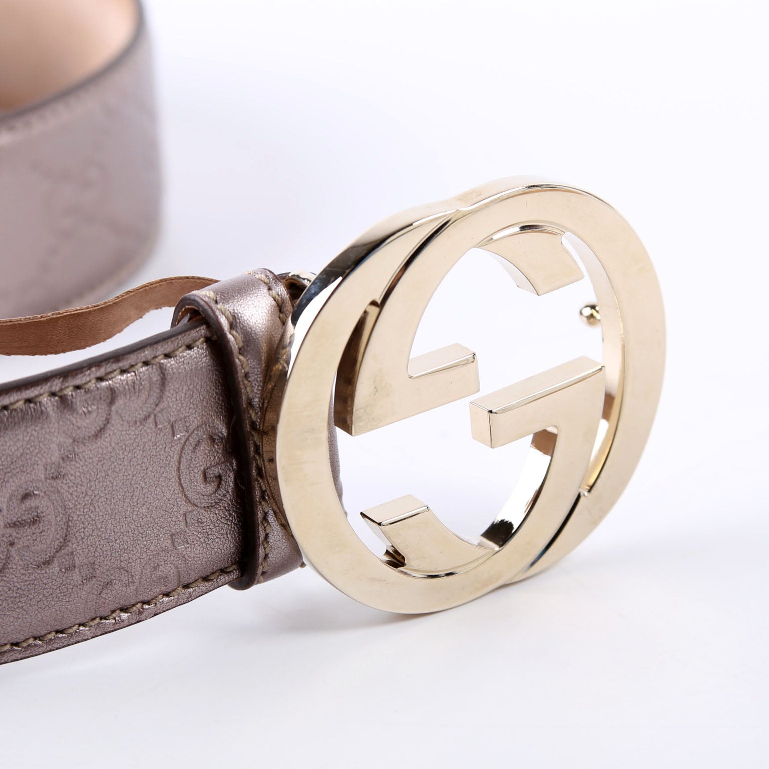 114876 Interlocking Leather Belt Size 85/34 Taupe