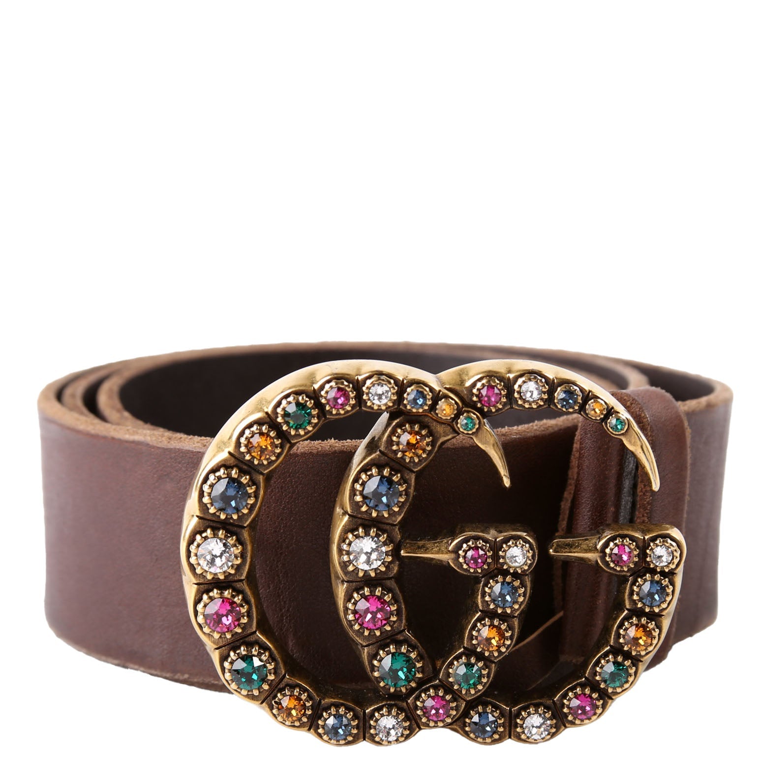 476341 Crystal GG Leather Belt Size 85/34 Brown