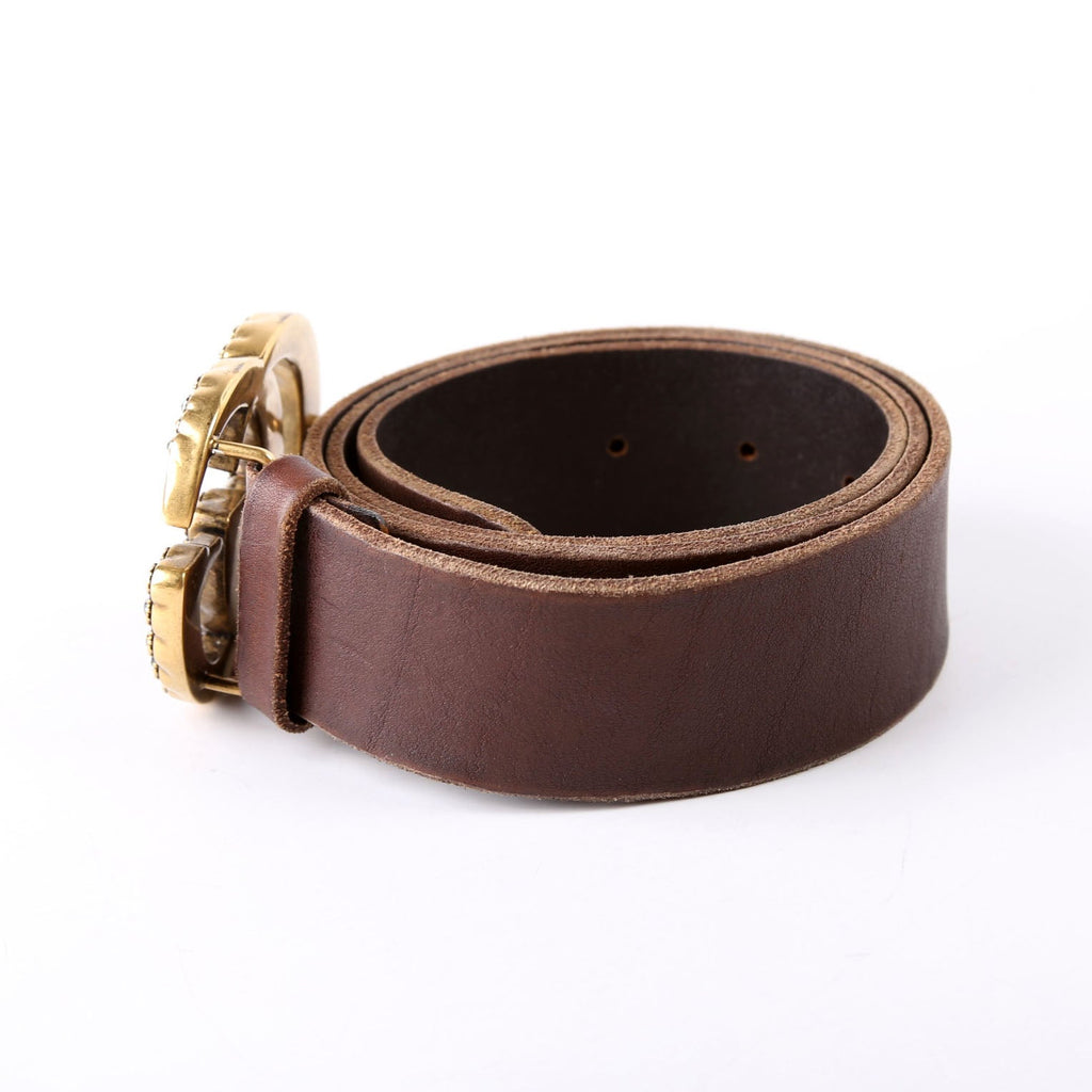 476341 Crystal GG Leather Belt Size 85/34 Brown