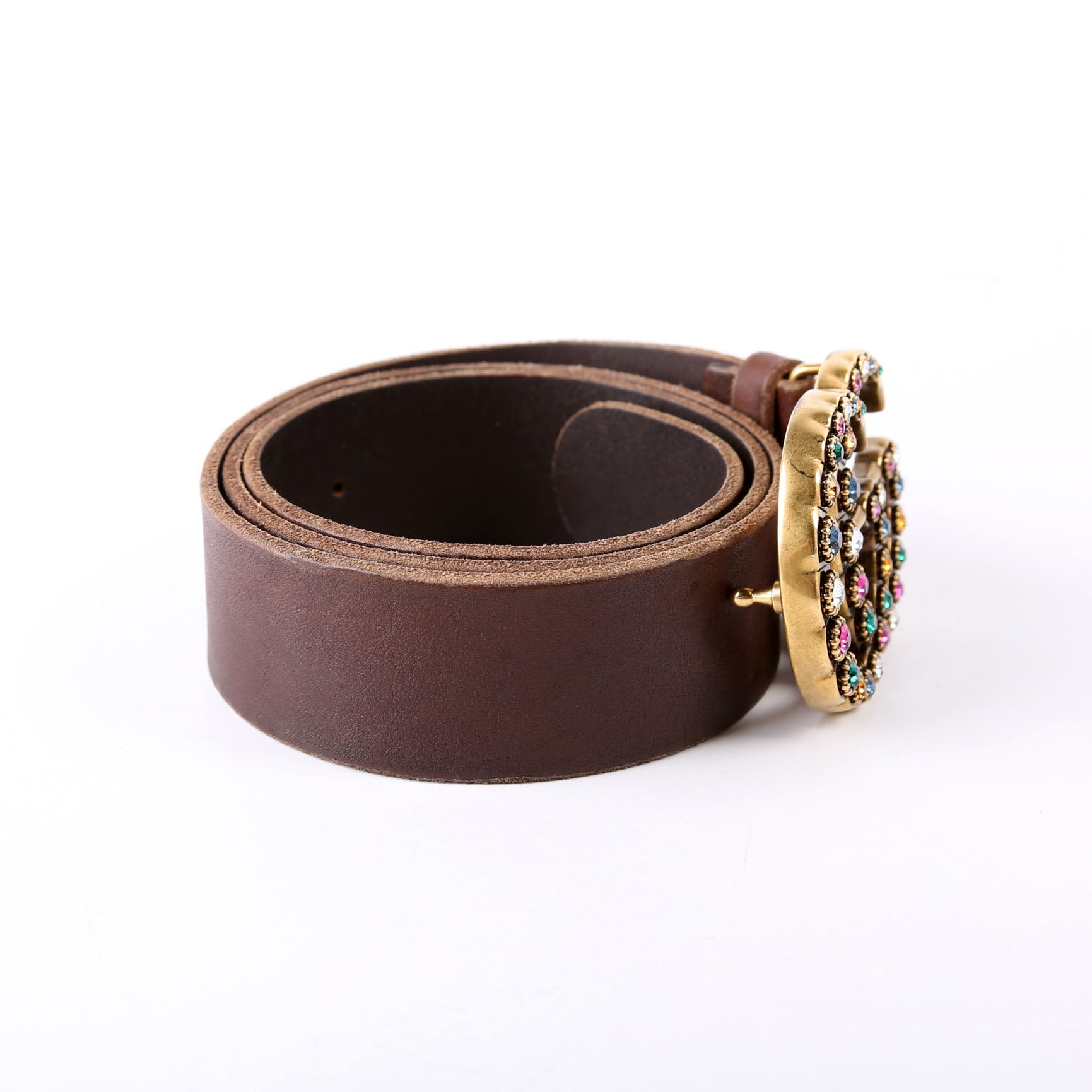 476341 Crystal GG Leather Belt Size 85/34 Brown