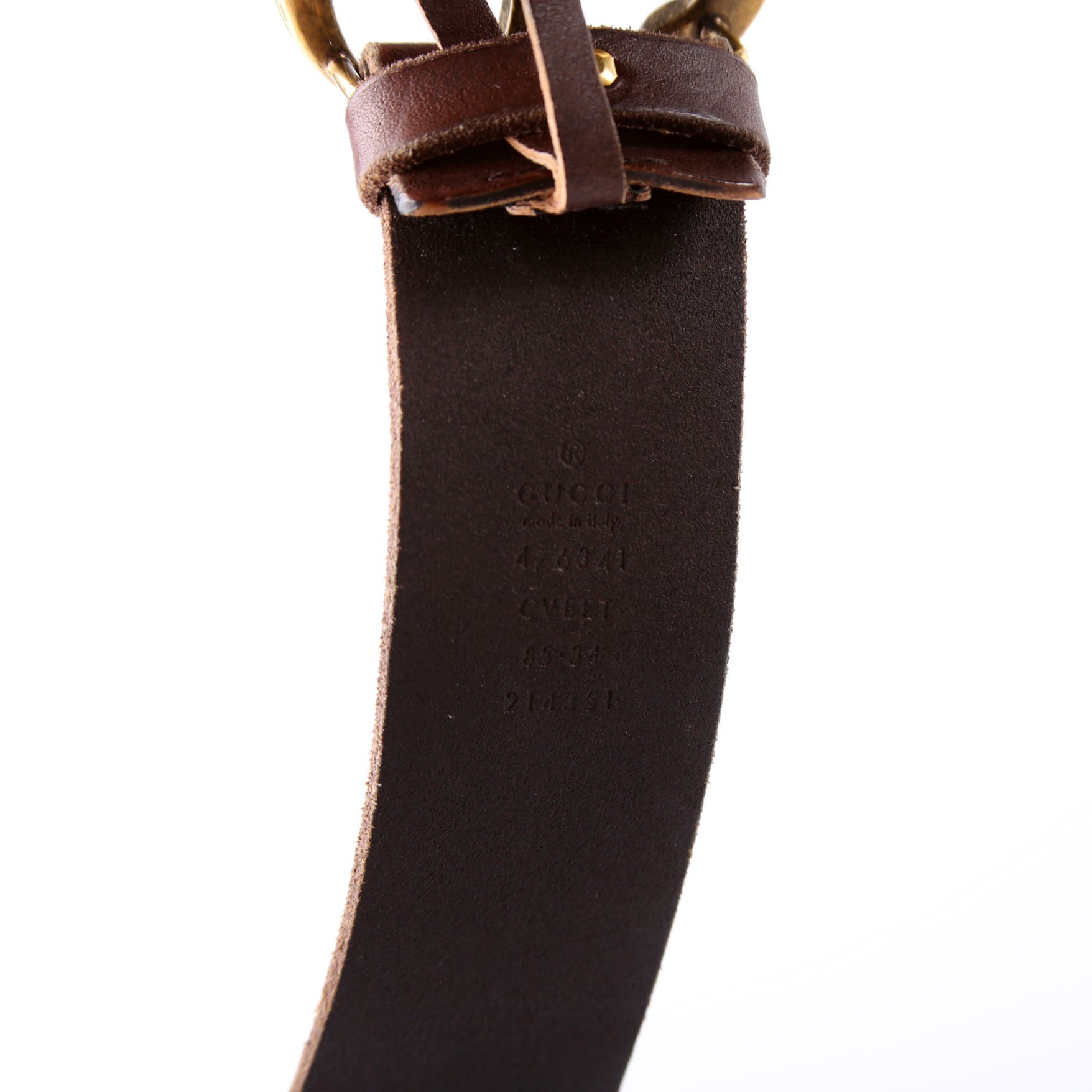 476341 Crystal GG Leather Belt Size 85/34 Brown