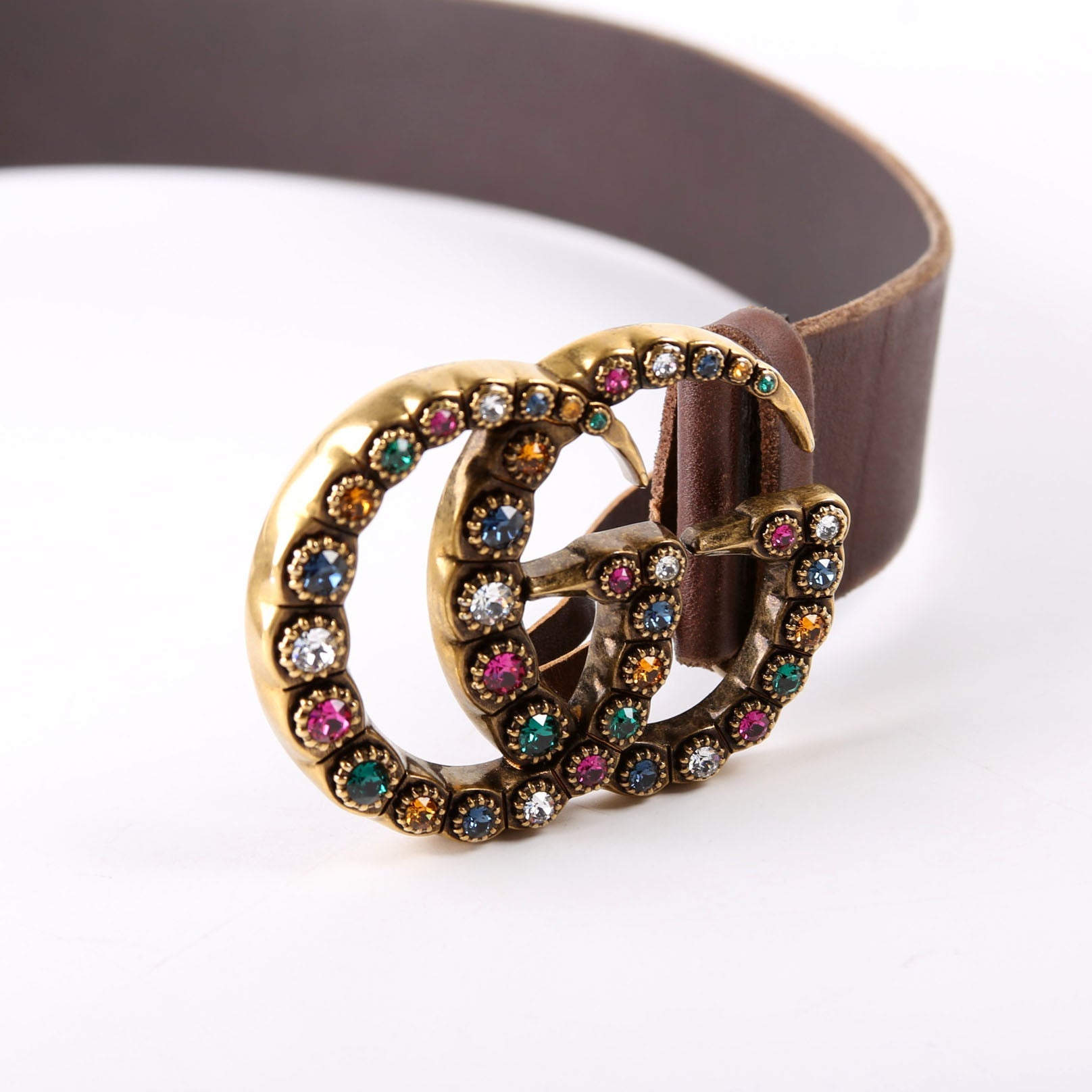 476341 Crystal GG Leather Belt Size 85/34 Brown