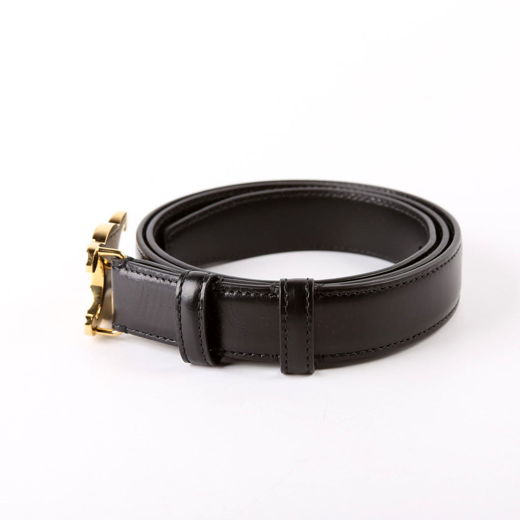 Triomphe Medium Taurillion Leather Belt Size 80 Black