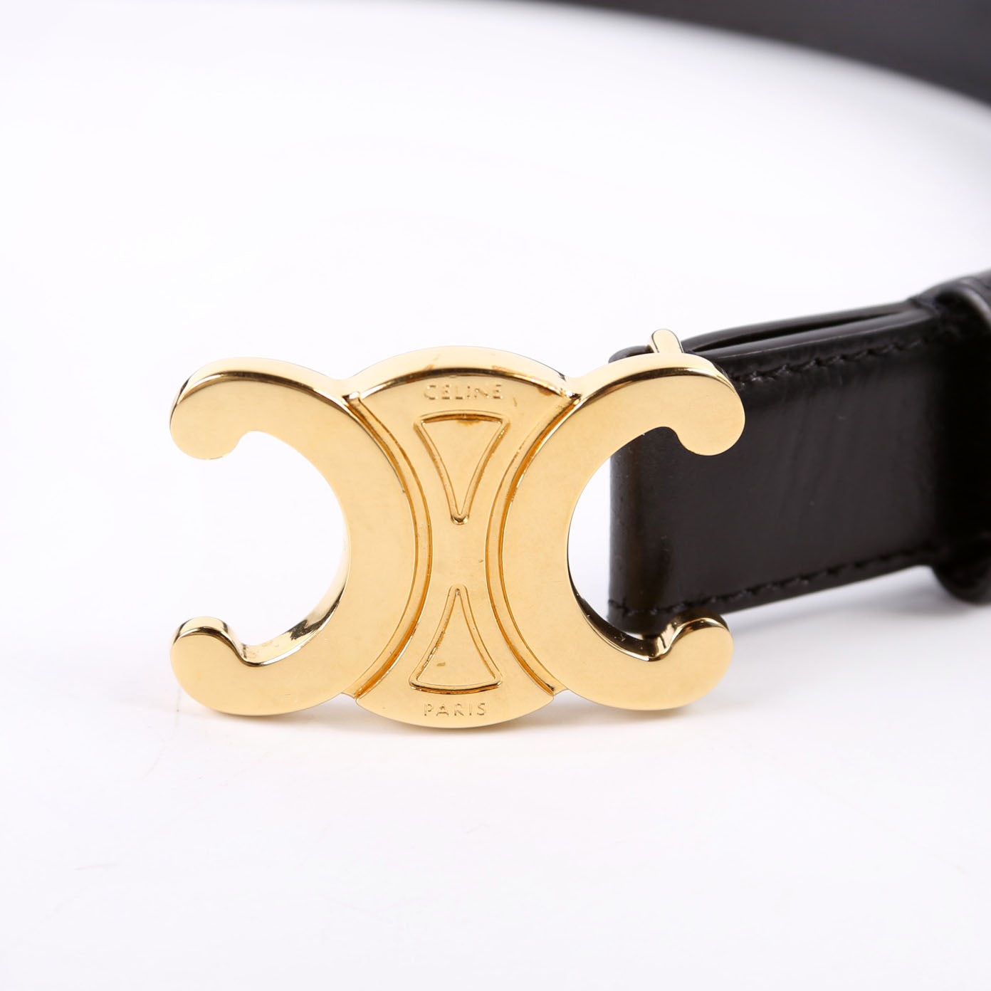 Triomphe Medium Taurillion Leather Belt Size 80 Black
