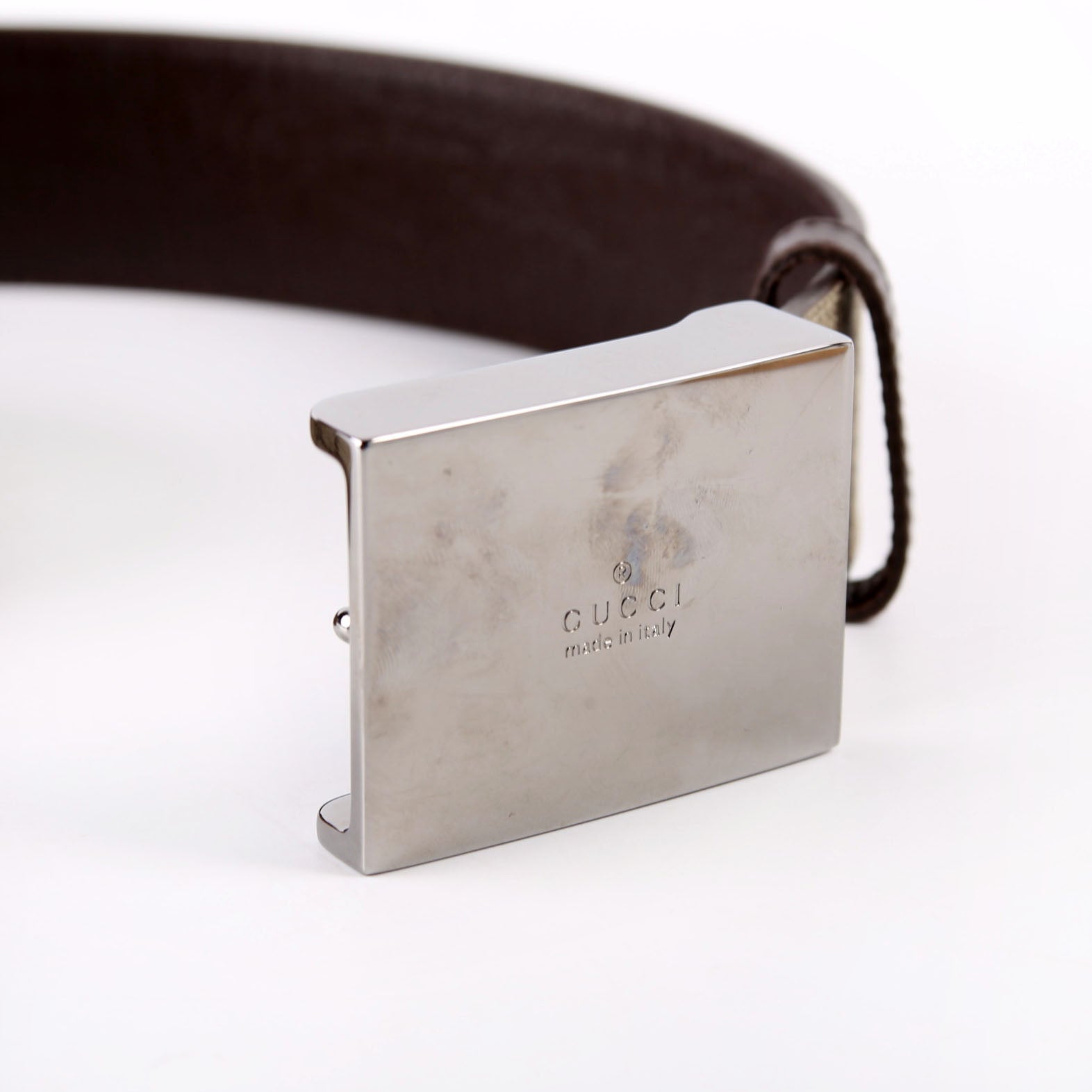 114990 GG Supreme Square Buckle Belt Size 80/32 Brown