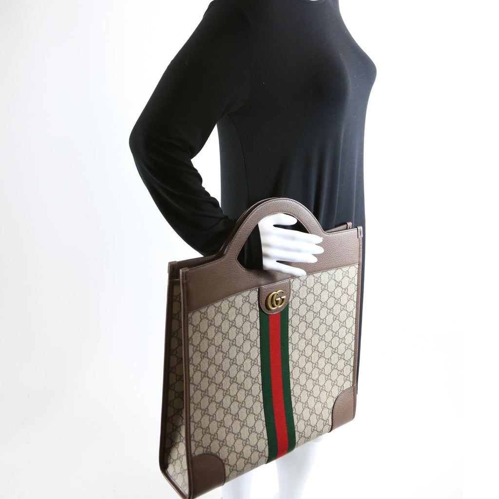 547941 GG Supreme Ophidia Top Handle Tote Medium Brown