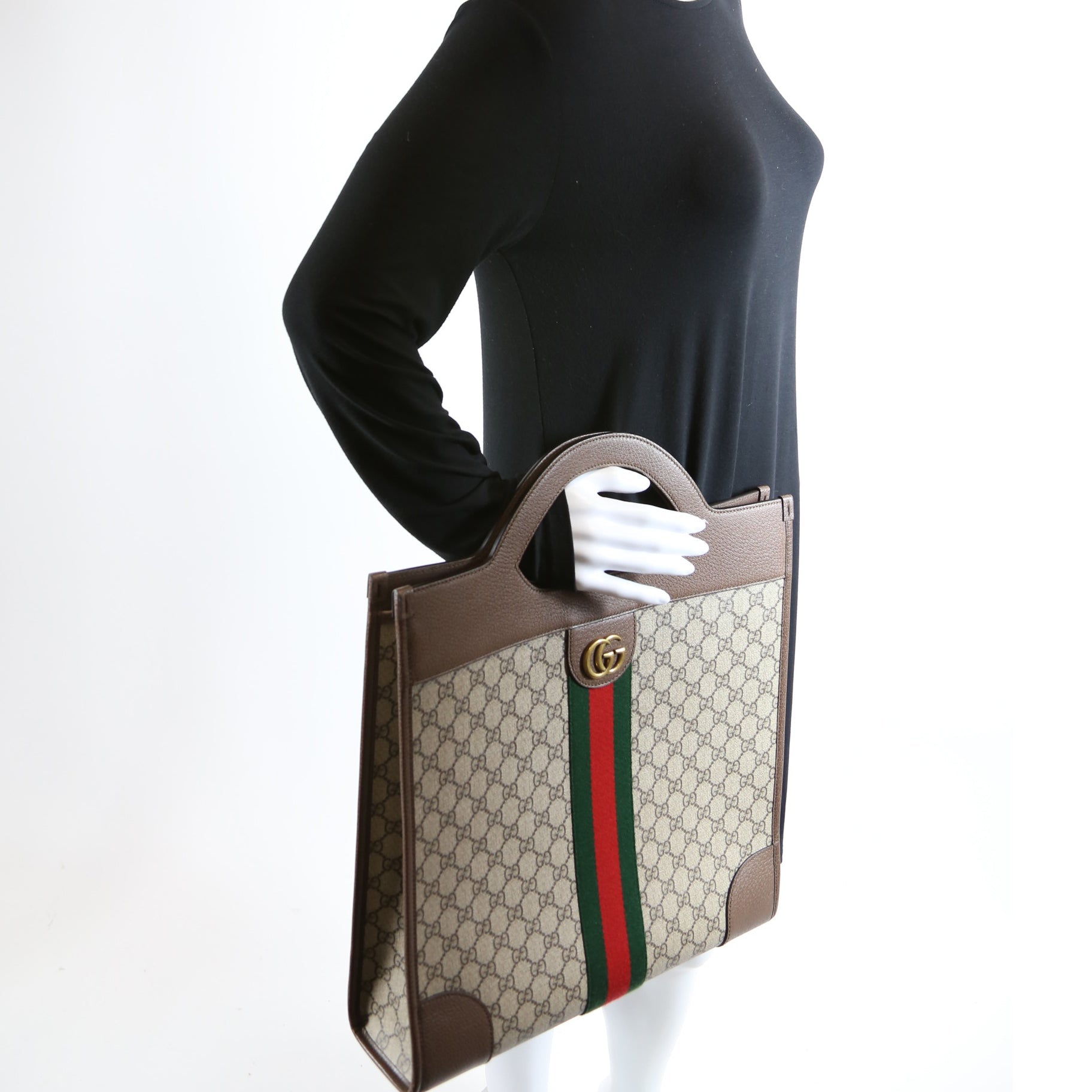 547941 GG Supreme Ophidia Top Handle Tote Medium Brown