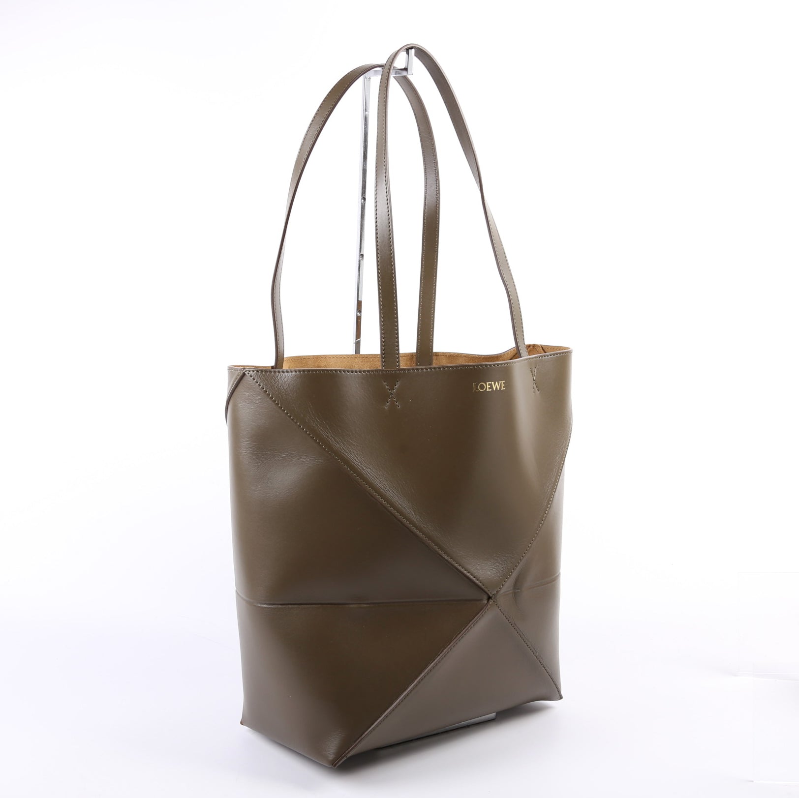 Puzzle Fold Tote Medium Shiny Calfskin Green