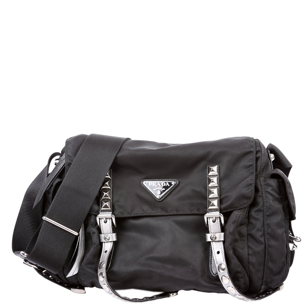 New Velanylon Studded Messenger Black