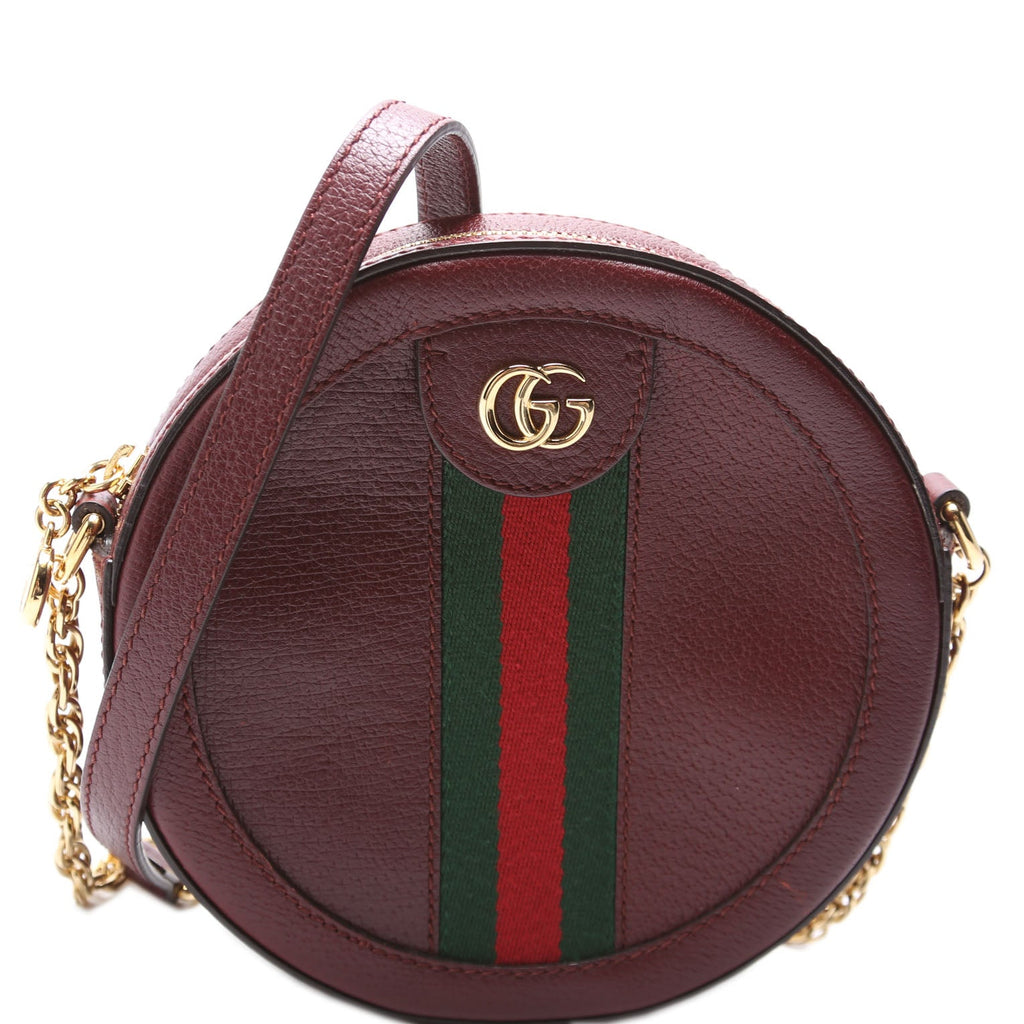550618 Ophidia Leather Round Small Crossbody Burgundy